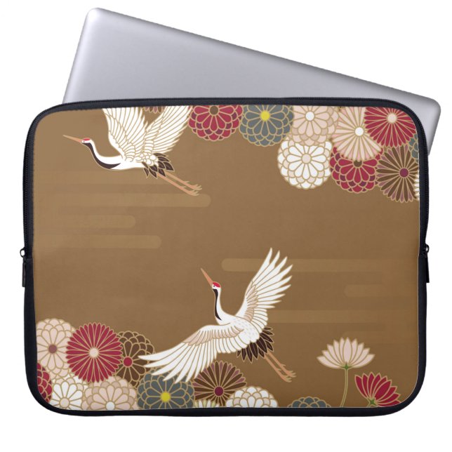 Krane und Chrysanthemen Japanische traditionelle P Laptopschutzhülle (Vorderseite)