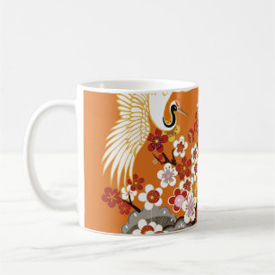 KRÄNE UND FARBSAKURA. Farbenfroh, blumennahtlos Kaffeetasse