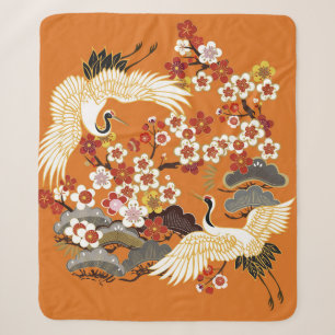 KRÄNE UND FARBSAKURA. Farbenfroh, blumennahtlos  Sherpadecke