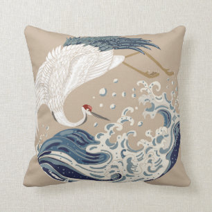 Krane und japanische Wave Illustration. Traditione Kissen