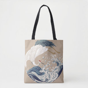 Krane und japanische Wave Illustration. Traditione Tasche