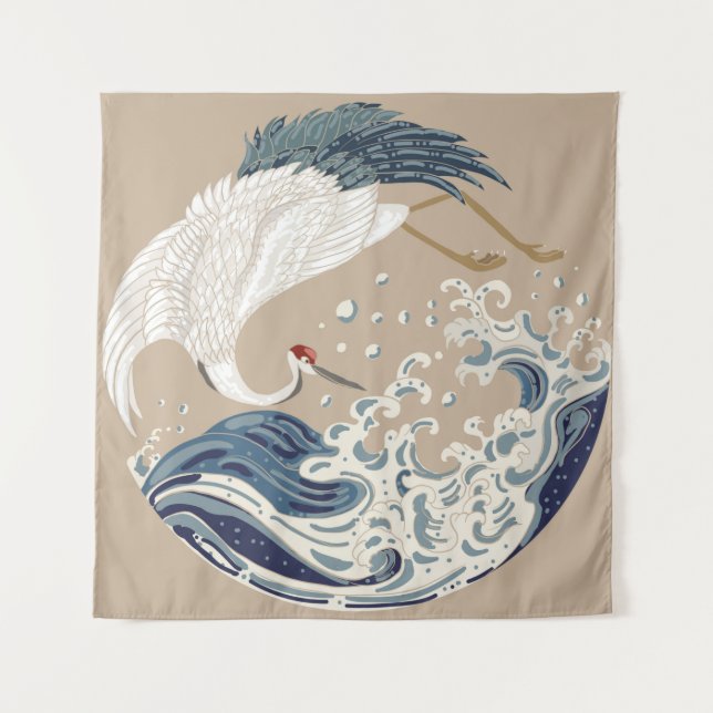 Krane und japanische Wave Illustration. Traditione Wandteppich (Vorderseite)