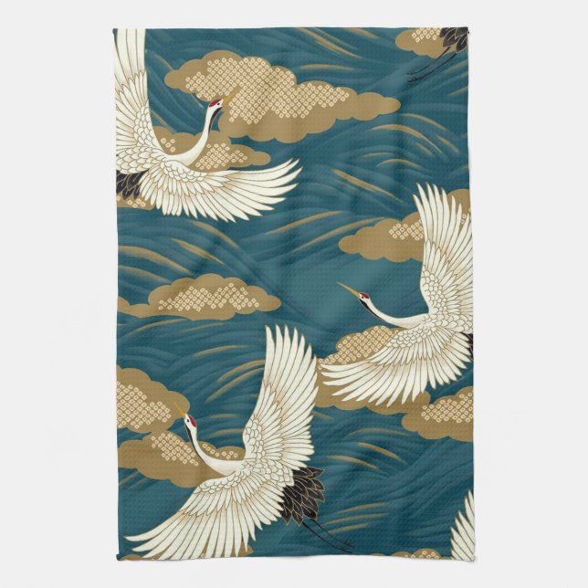 Krane und Wave, japanisches Design Geschirrtuch (Vertikal)
