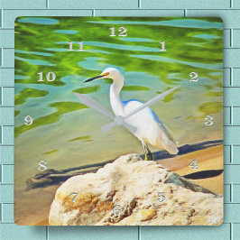 Kranich am Mismaloya-Fluss 0335 Quadratische Wanduhr