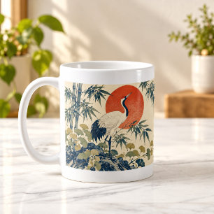 Kranich-Bambus-und-Ginkgo-japanischer-botanic-Mug Kaffeetasse
