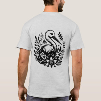 Kranich-Blumen-T-Shirt | Elegantes Vogel-Grafik-T- T-Shirt
