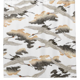 Kranich im japanischen Stil: elegantes Design. Duschvorhang