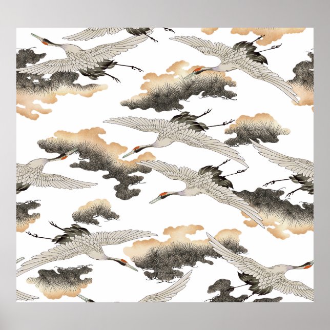 Kranich im japanischen Stil: elegantes Design. Poster (Vorne)