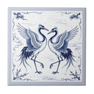 Kranich-Tanz Japanischer Imari-Ware-Stil Blau Weiß Fliese