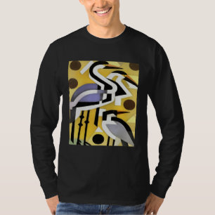 Kraniche in geometrisch-abstractem Stil auf Gelb T-Shirt