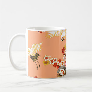 Kraniche, Sakura, farbenfroh, floral, Cantaloupe-M Kaffeetasse