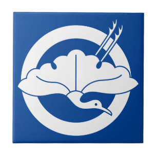 Kranichförmiges Ginkoblatt auf Kreis Fliese