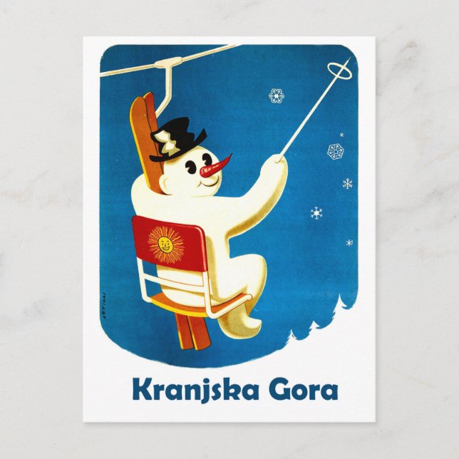 Kranjska Gora, Slowenien, Snowman auf dem Skilift Postkarte (Vorderseite)