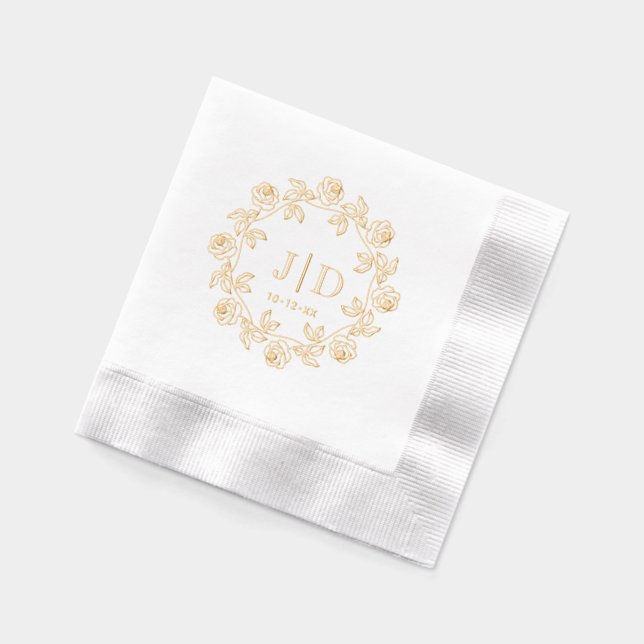 Kranke der Rose 2 Einmaliges Hochzeitmongramm CO2 Servietten Mit Folie (Links)