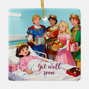 Kranke Prinzessin im Krankenhaus mit Besuchern 1 Keramikornament