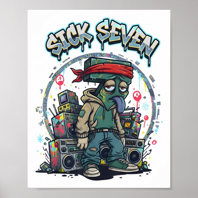 Kranke Sieben 67 Graffiti-Meme Sechs Sieben Spaß-S Poster (Vorne)