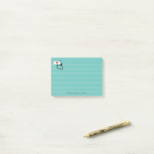 Krankenbett mit Linien Aquamarin Personalisiert Post-it Klebezettel