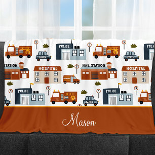 Krankenhaus, Feuer, Polizeistadtmuster für Kinder Fleecedecke