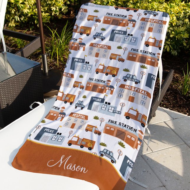 Krankenhaus, Feuer, Polizeistadtmuster für Kinder Strandtuch (Von Creator hochgeladen)