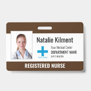 Krankenhausmitarbeiter-Foto-Name-Logo Braun und We Ausweis