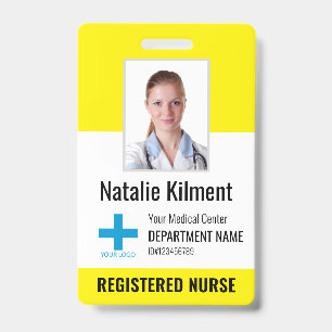 Krankenhausmitarbeiter Foto Name Logo Gelb und Sch Ausweis