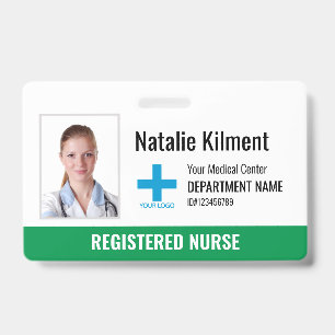 Krankenhausmitarbeiter Foto Name Logo Grün und Wei Ausweis