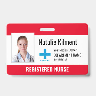 Krankenhausmitarbeiter Foto Name Logo Rot und Weiß Ausweis