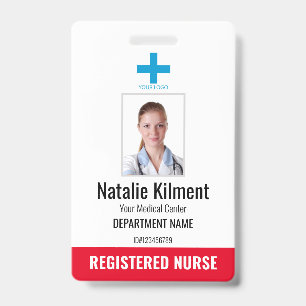 Krankenhausmitarbeiter Foto Name Logo Rot und Weiß Ausweis