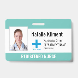 Krankenhausmitarbeiter Foto Name Logo Türkis und W Ausweis