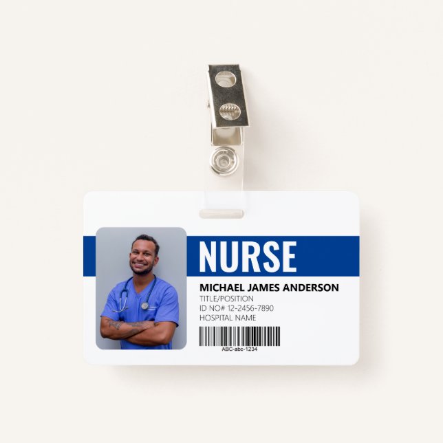Krankenhauspersonal Nurse Blue ID Abzeichen Ausweis (Vorderseite mit Klammer)