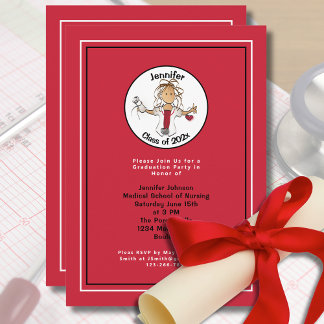 Krankenpflege Abschluss Medical School Minimal Red Einladung
