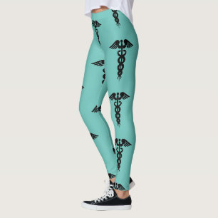 Krankenpflege Aquamarin Schwarzes Caduceus Muster Leggings