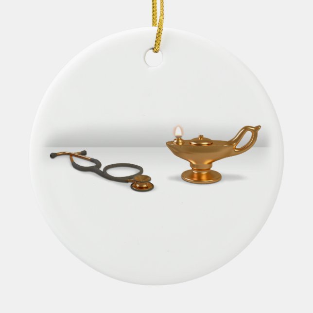 Krankenpflege-Lampe und Stethoskop Keramikornament (Vorne)