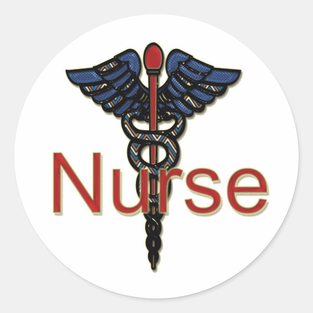Krankenpflege mit Caduceus Runder Aufkleber (Vorderseite)