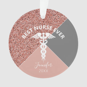 Krankenpflege Rose Gold Glitzer Weihnachtsname Ornament