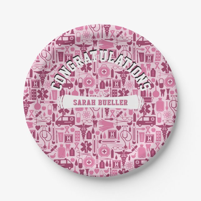 Krankenpflege-SchulAbschluss-Party-Rosa-Muster Pappteller (Vorderseite)