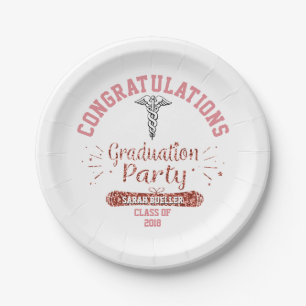 Krankenpflege-Schulrosa-Rosen-GoldAbschluss-Party Pappteller