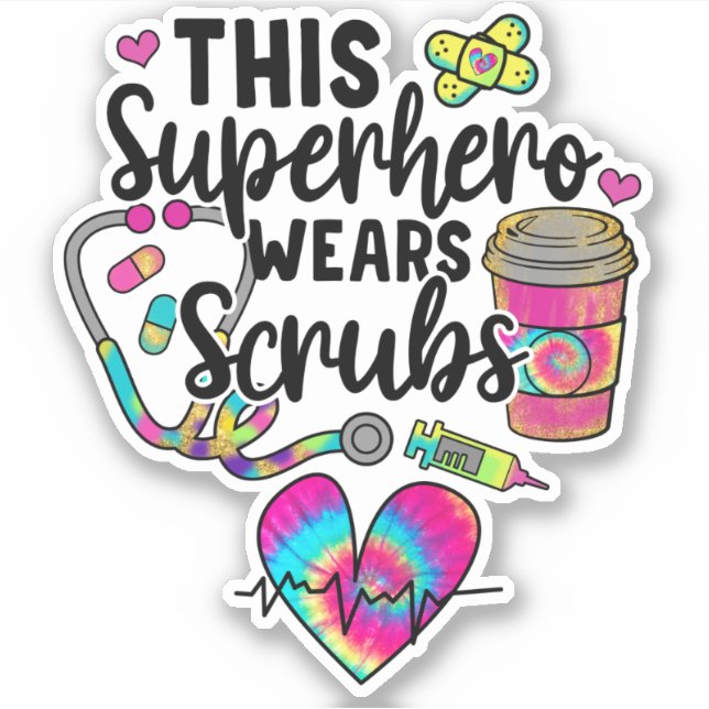 Krankenpflege Superhero Scrubs Rainbow Nurse Aufkleber (Vorderseite)