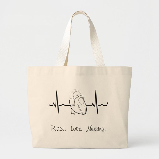 Krankenpflege-Tasche mit EKG und Herzen Jumbo Stoffbeutel (Vorne)