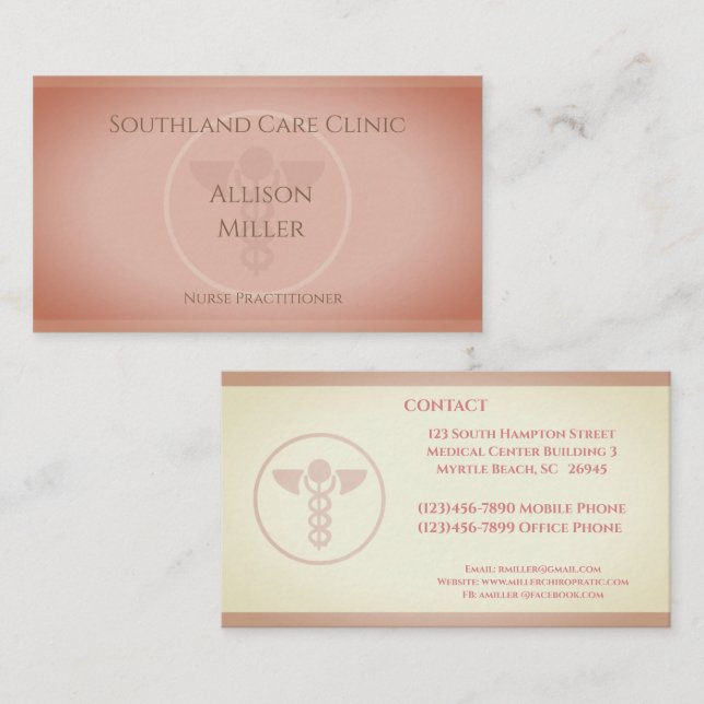 Krankenpfleger Brown Caduceus Business Card Visitenkarte (Vorne/Hinten)