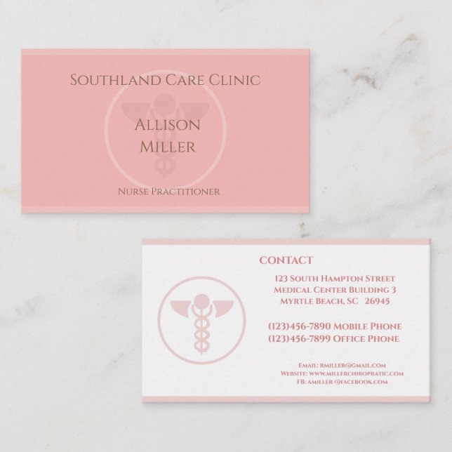 Krankenpfleger Coral Caduceus Business Card Visitenkarte (Vorne/Hinten)