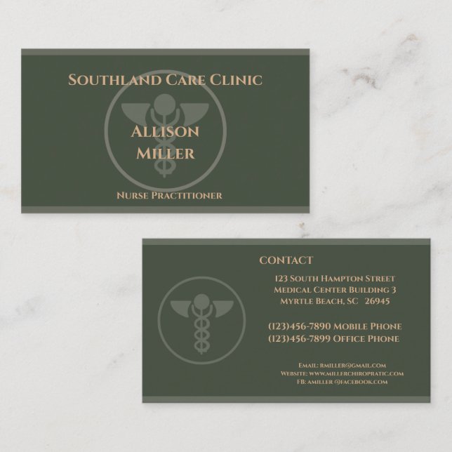 Krankenpfleger Green Caduceus Business Card Visitenkarte (Vorne/Hinten)