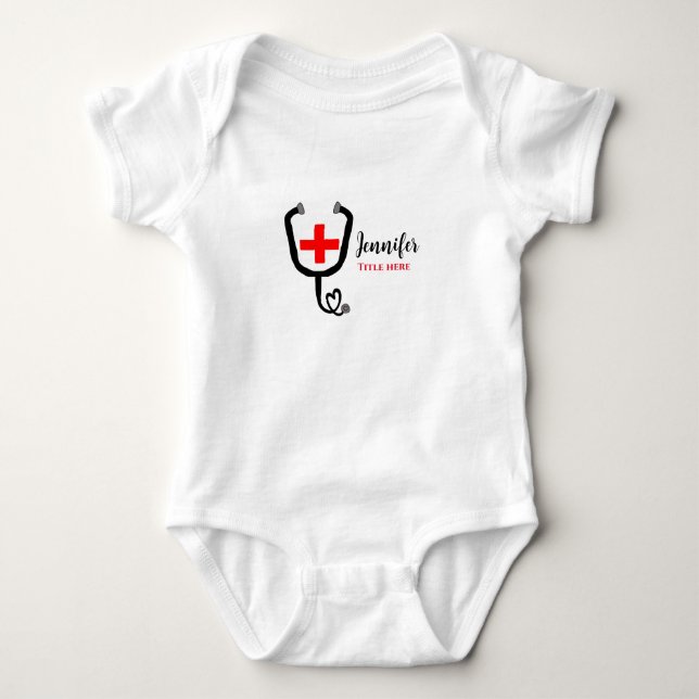 Krankenpfleger Rot und Stethoskop tragen Namen Baby Strampler (Vorderseite)