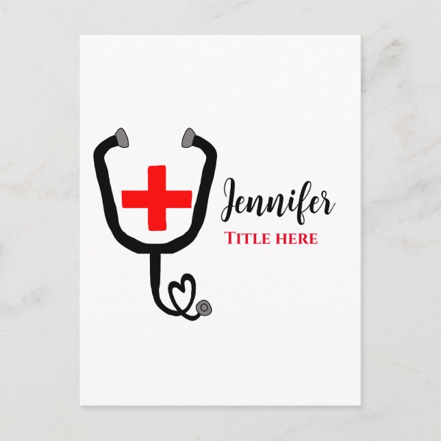 Krankenpfleger Rot und Stethoskop tragen Namen Postkarte (Vorderseite)
