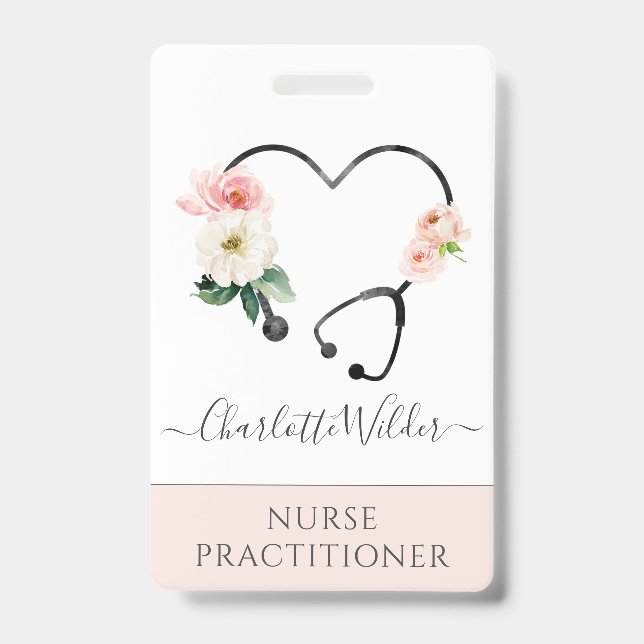 Krankenpflegerin-Blumen-Stethoskop Ausweis (Vorderseite)