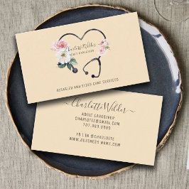 Krankenpflegerin floral Stethoscope Business Card Visitenkarte