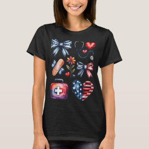 Krankenschwester 4. Juli Kokette Schleife rot weiß T-Shirt