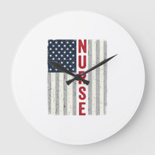 Krankenschwester Amerikanische Flagge Vintage Grav Große Wanduhr