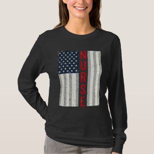 Krankenschwester Amerikanische Flagge Vintage Grav T-Shirt