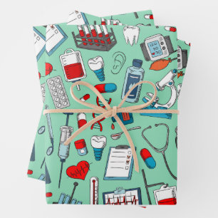 Krankenschwester, Arzt, Medizinisches Fachpersonal Geschenkpapier Set